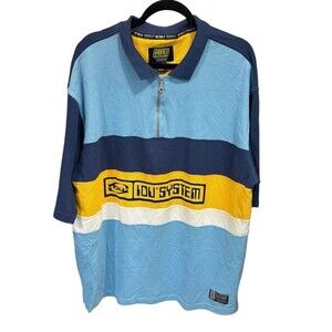 Vintage IOU Tech Men’s Oversized Color Block‎ Polo Shirt Size XL 90’s Y2K